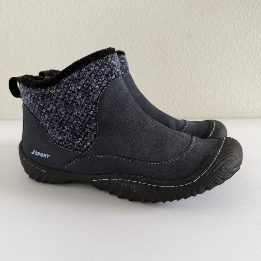 JSport by Jambu Marcy Ankle Boots Womens 8M Navy Faux Fur Lined Comfort Traction